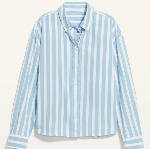Old Navy Blue Chambray White Stripe Classic Relax Button down Shirt Larg… - Picture 4 of 8